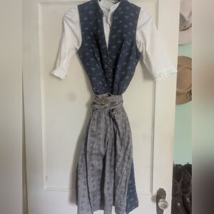 Navy Blue Floral Stockerpoint Dirndl Dress Trachten 42